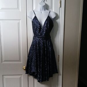 Contrarian New York navy blue sequin party dress Sz 4 NWOT